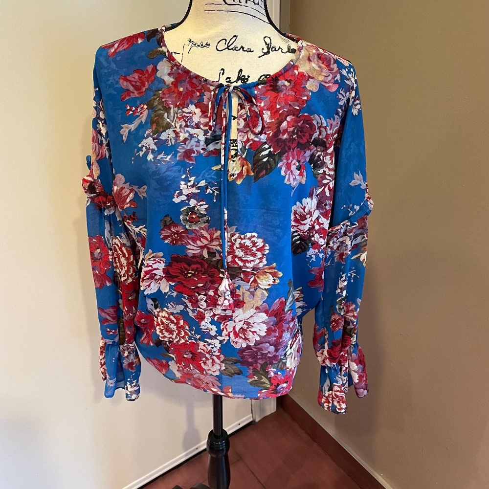 Elie Tahari Floral Spring Blossom Chiffon Blouse - image 1